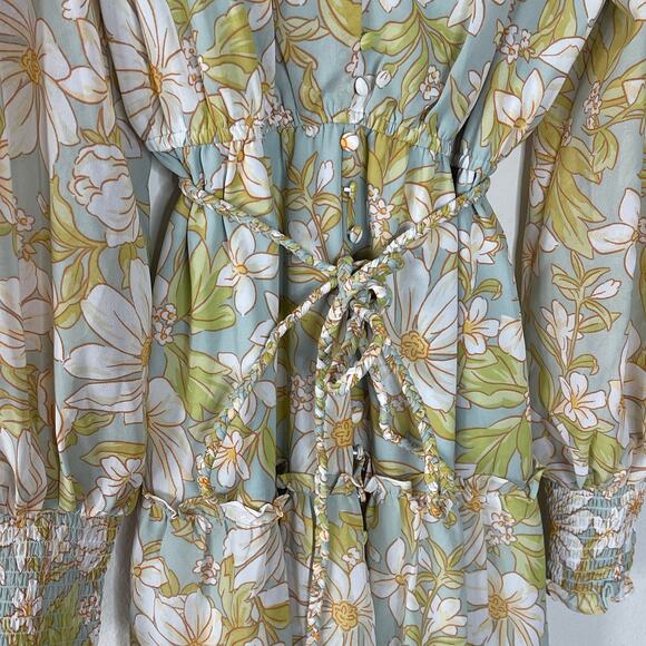 RACHEL PARCELL  FLORAL PRINT LONG SLEEVE CHIFFON MIDI DRESS SIZE M - Picture 4 of 11